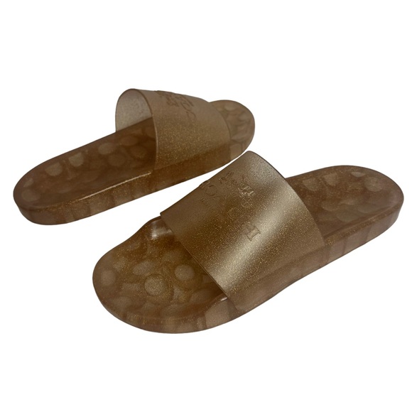 Coach Ulyssa Rubber Jelly Slide in Dark Gold Glitter with Logo Women’s Size 10 - Picture 2 of 11